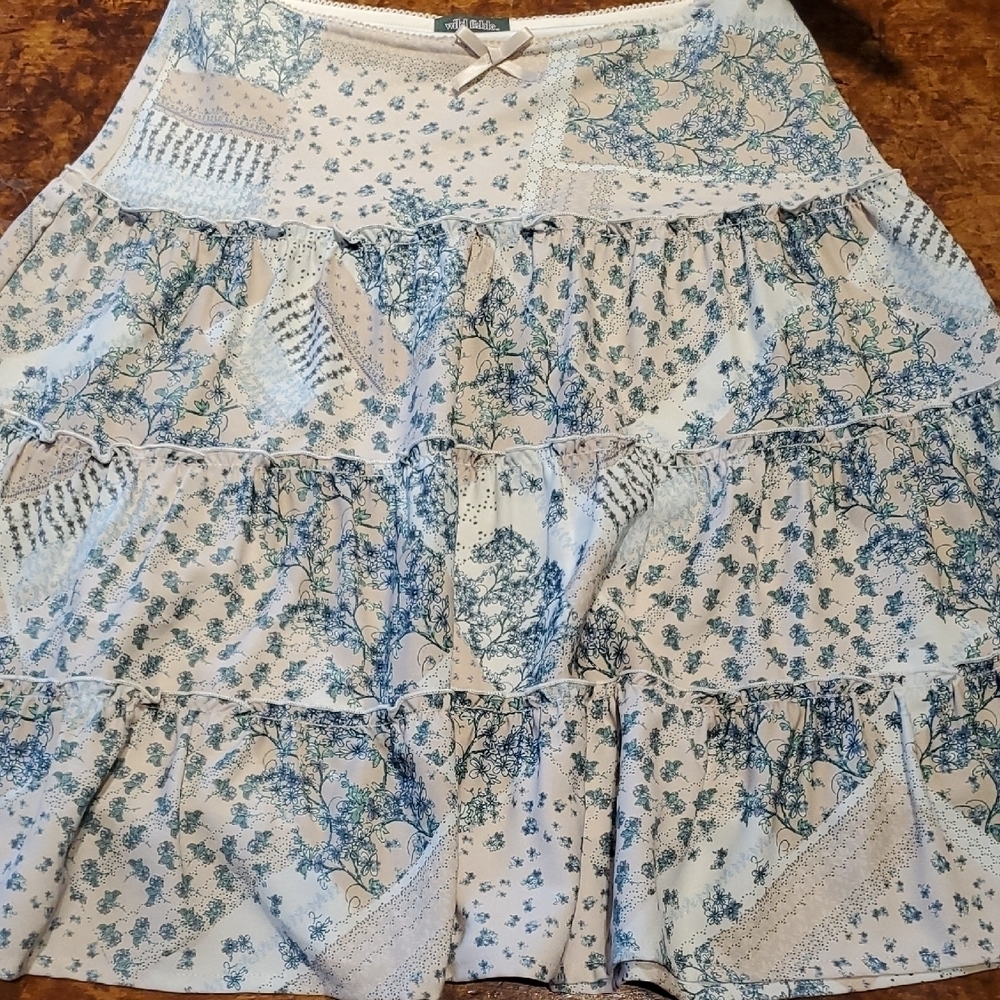 Wild Fable Blue and Cream Tiered Mini Skirt